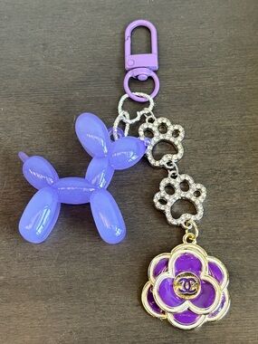 CHANEL CC Charm, Dog Bag Charm, Paw, Upcycled Bag Charm. Purple. 4.75 inches